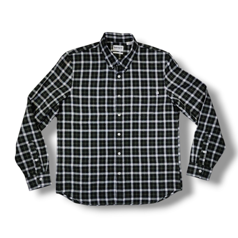 Timberland Slim Fit Long Sleeve Button Down Green Plaid Flannel Men's Size‎ L